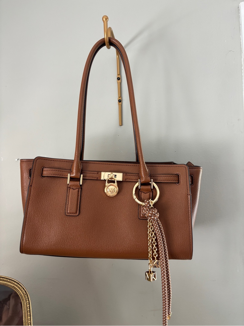 Michael Kors Cognac Leather Shoulder Tote with Gold Hardware